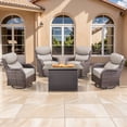 thumbnail image 1 of Planntonneo 5 Pieces Outdoor Patio Furniture Set with Fire Pit Table, 4 Swivel Rocking Chairs with 6" Thick Cushion for Porch Deck Garden Backyard, Brown/Beige, 1 of 12