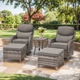 thumbnail image 1 of Planntonneo 5 Pieces Wicker Patio Furniture Set-2 Swivel Rockers with 6-inch Thick Cushions, 2 Ottomans and Rattan Table, Outdoor Conversation Set for Garden Porch Backyard, Grey/Grey, 1 of 12