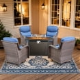 thumbnail image 1 of Planntonneo 5pcs Patio Furniture Set with Fire Pit Table, 4pcs Outdoor Wicker Swivel Chairs with 43" Propane Fire Table Rectangular, 6inch Thickened Blue Cushions, 1 of 14