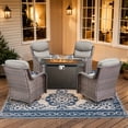 thumbnail image 1 of Planntonneo 5pcs Patio Furniture Set with Fire Pit Table, 4pcs Outdoor Wicker Swivel Chairs with 43" Propane Fire Table Rectangular, 6inch Thickened Grey Cushions, 1 of 14