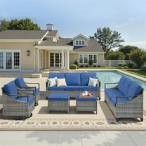 Planntonneo 6 Pieces Patio Furniture Set All Weather Wicker Outdoor Conversation Set with 2 Sofas, 2 Swivel Rocking Chairs and 2 Ottomans for Pool, Backyard, Garden, Blue