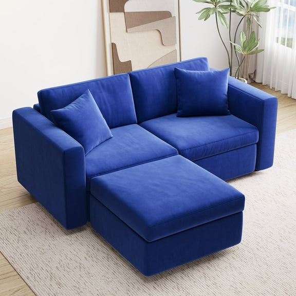 Planntonneo 71'' L-Shape Modular Sectional Couches with Storage Velvet Loveseat Sofa for Living Room, Blue