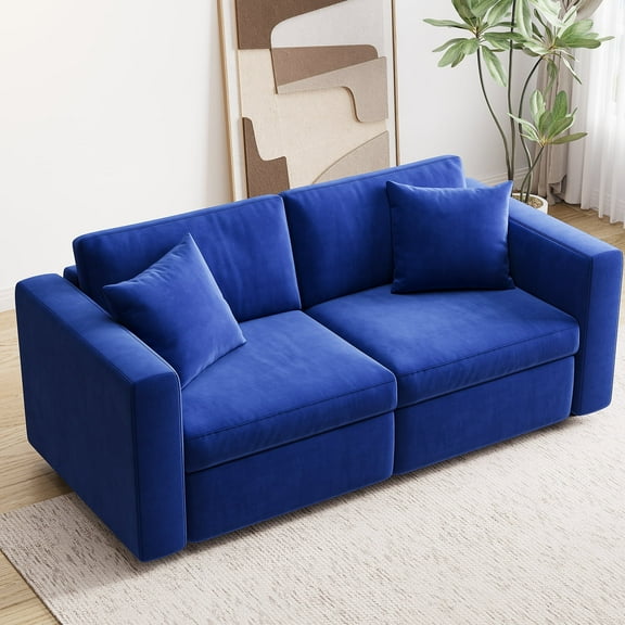 Planntonneo 71'' Modular Sectional Couches with Storage Velvet Loveseat Sofa for Living Room, Blue