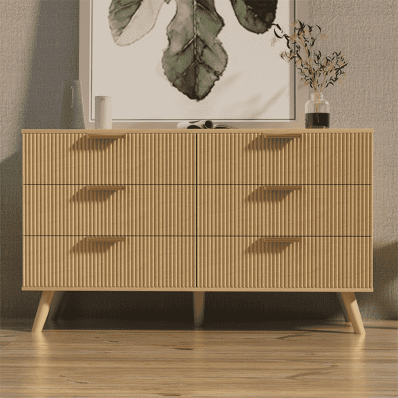 Planntonneo Boho Fluted 6 Drawer Dresser, Wooden Chests for Bedroom