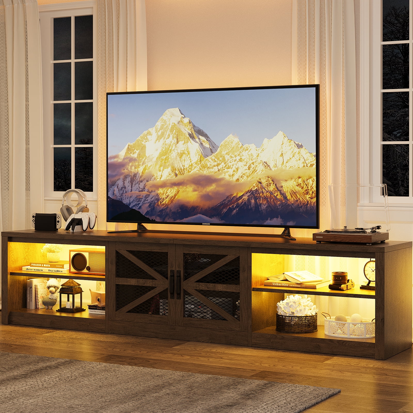 Planntonneo Farmhouse LED TV Stand for 65 70 75 80 85 90-inch TVs ...