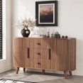 thumbnail image 1 of Planntonneo Fluted Sideboard Buffet Cabinet with Storage, Modern Accent Coffee Bar Console Table with Tambour Sliding Doors and Adjustable Shelves, for Kitchen Living Room, Walnut Color, 1 of 10