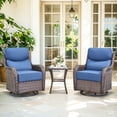 thumbnail image 1 of Planntonneo Outdoor Patio Swivel Rocker Chairs Set of 2 with 6-Inch Thick Cushion and Rattan Table, 3pcs Wicker Patio Conversation Set for Porch Balcony Deck, Brown/Blue, 1 of 10