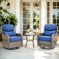 thumbnail image 1 of Planntonneo Outdoor Patio Swivel Rocker Chairs Set of 2 with 6-Inch Thick Cushion and Rattan Table, 3pcs Wicker Patio Conversation Set for Porch Balcony Deck, Grey/Blue, 1 of 10