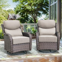 Planntonneo Outdoor Swivel Rocker Patio Chairs with 6 inch Thick Cushions, Patio Swivel Glider Chairs Set of 2 for Porch Balcony Deck, Brown/Beige