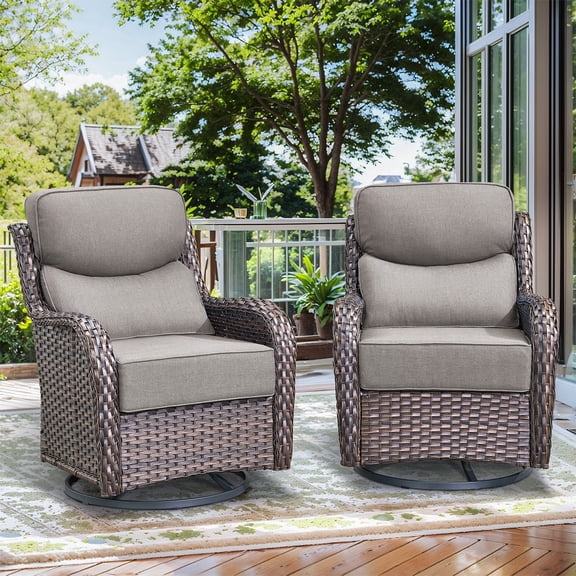 Planntonneo Outdoor Swivel Rocker Patio Chairs with 6 inch Thick Cushions, Patio Swivel Glider Chairs Set of 2 for Porch Balcony Deck, Brown/Grey