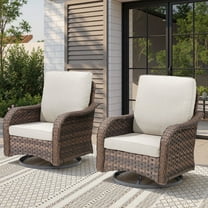 Planntonneo Patio Outdoor Swivel Rocking Chairs Set of 2 with Beige Cushions, Wicker Patio Furniture for Deck, Porch, Balcony