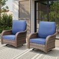thumbnail image 1 of Planntonneo Patio Outdoor Swivel Rocking Chairs Set of 2 with Blue Cushions, Wicker Patio Furniture for Deck, Porch, Balcony, 1 of 9