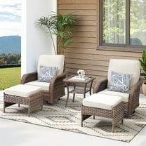 Planntonneo Patio Wicker Swivel Rocker Rocking Chairs with Ottomans and Side Table, Outdoor Rattan Furniture Set for Balcony Deck Backyard, Beige