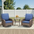 thumbnail image 1 of Planntonneo Patio Wicker Swivel Rocker Set of 3, Outdoor Rocking Chairs with Rattan Table for Balcony Deck Backyard, Blue Cushions, 1 of 11