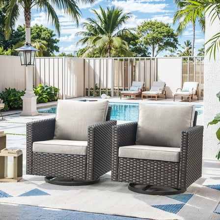 Planntonneo Wicker Patio Chair Set of 2, Outdoor Swivel Gliders Rocking Chairs for Garden Deck Porch Pool, Brown/Beige