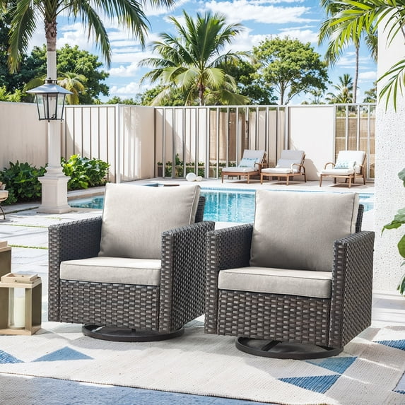 Planntonneo Wicker Patio Chair Set of 2, Outdoor Swivel Gliders Rocking Chairs for Garden Deck Porch Pool, Brown/Beige