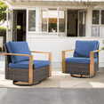 thumbnail image 1 of Planntonneo Wicker Patio Chairs Set of 2, Outdoor Rattan Swivel Glider Rocking Chairs with 4'' Blue Cushions for Porch Balcony Backyard, 1 of 6