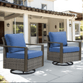 thumbnail image 1 of Planntonneo Wicker Patio Chairs Set of 2, Outdoor Rattan Swivel Glider Rocking Chairs with 4'' Blue Cushions for Porch Balcony Backyard, 1 of 6
