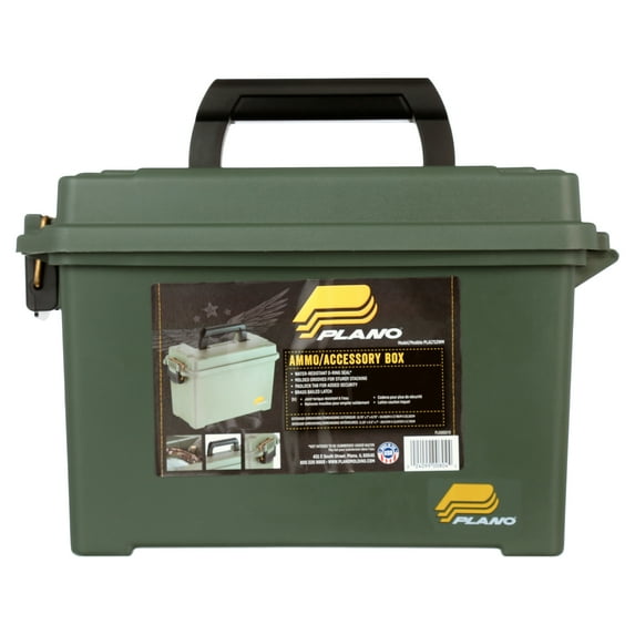 Plano 1712 Large Ammo Box with O-Ring Seal, Brass Latch, and Durable Construction, Holds Multiple Calibers, Green