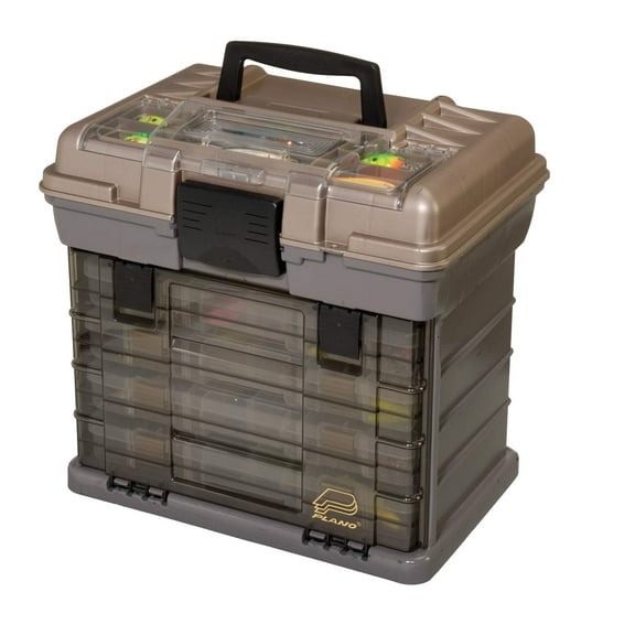 Plano Guide Series StowAway 4-By Rack System Tackle Box, Holds 4 3700 Utility Tackle Boxes, Quick-Access Top Storage with DuraView Lid, Durable Construction, Flexible, Adaptable Fishing Box CA2