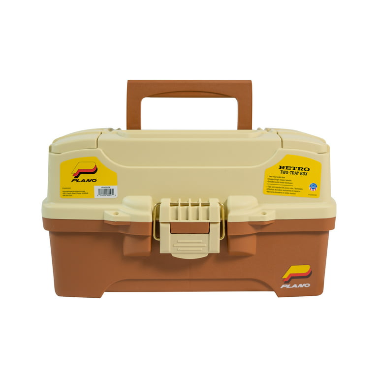Plano Retro 2-Tray Fishing Tackle Box, Durable Solid Brass Hardware,  Tan/Brown