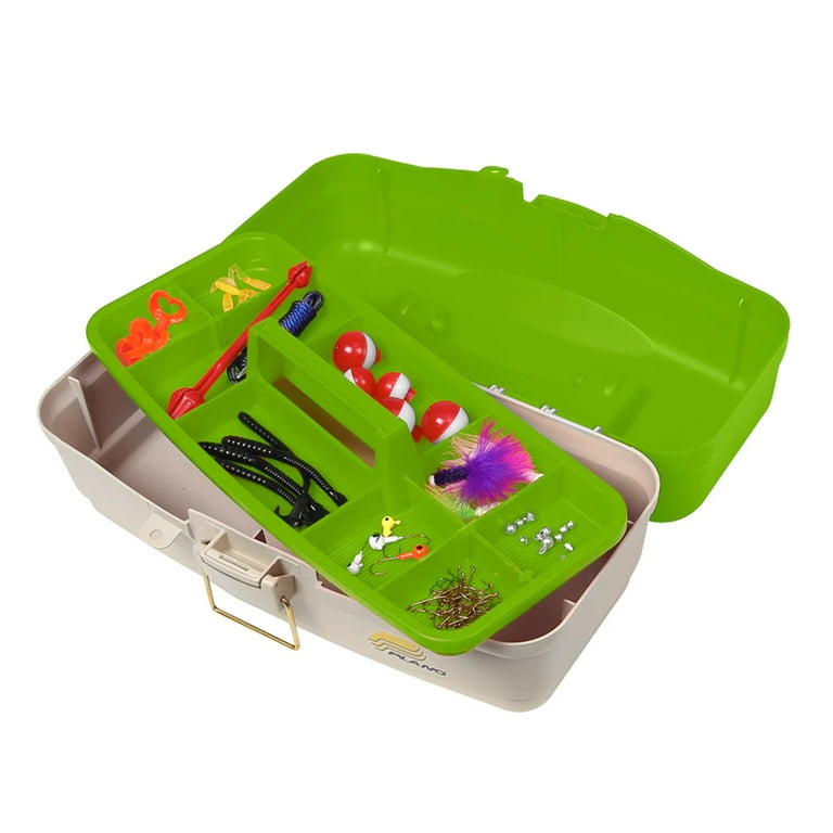 Plano Synergy Ready-Set-Fish One Tray Tackle Box Kit with 70 Pieces,  Medium, Tan / Green 