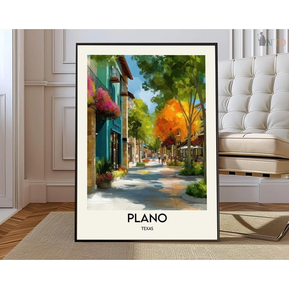 Plano Texas City Map Travel Poster, Unframed Paper Poster 8x10in