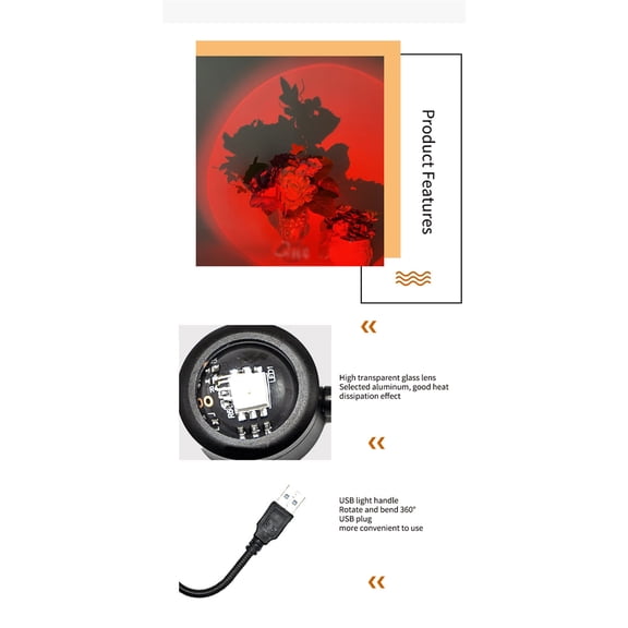 Plant Accessories For USB Powered Sunset Lamp 360 Degree Rotation LED Projection Night Light Romantic Photography Background Light