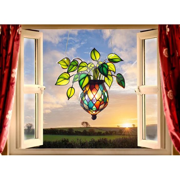 Plant Acrylic Suncatcher Colorful Window Hanging Home Decor