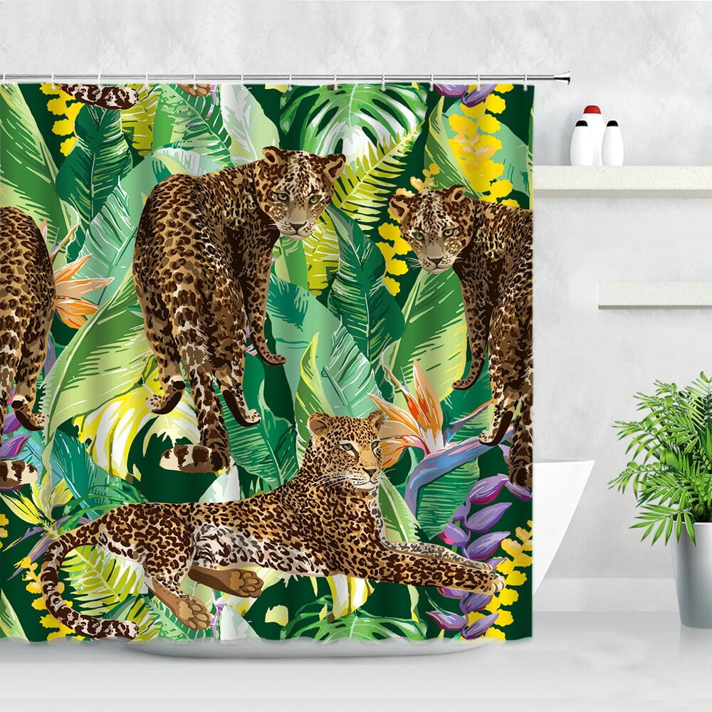 Plant Africa Leopard Shower Curtain Tropical Palm Leaf Zebra Toucan