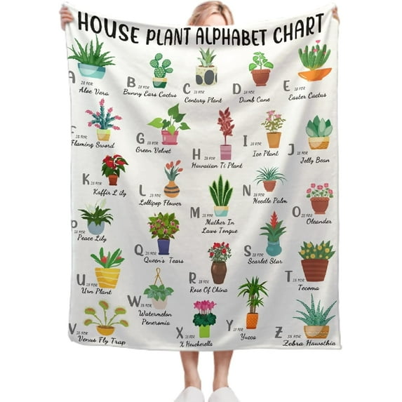Plant Alphabet Blanket Flowers Succulent House Plants Trees Gift for Girls Kids Plant Lovers-Super Soft Flannel Blanket for Sofa Camping Travel-Home Decor for All Seasons,30"x40"for Baby/Pets