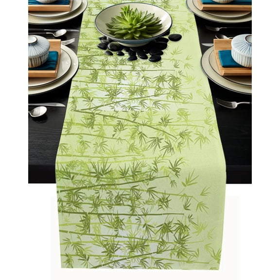 Plant Bamboo Black White Table Runner Home Wedding Table Flag Mat Table Centerpieces Decoration Party Dining Long Tablecloth