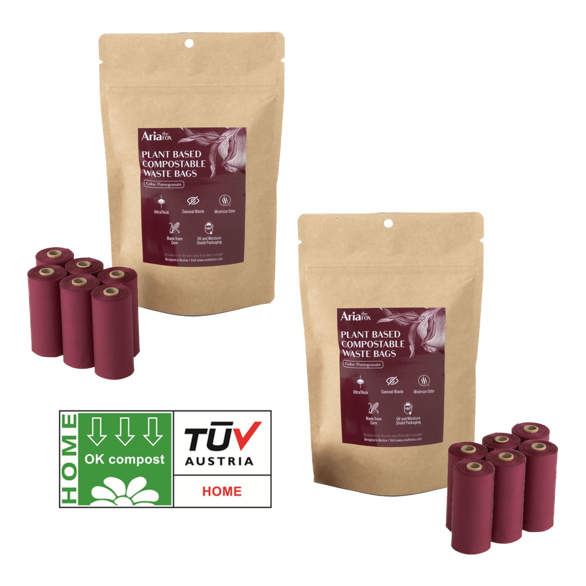 Aria the Fox Thick, Biodegradable, Earth-Friendly Dog Waste Bags, Unscented, 120 Count