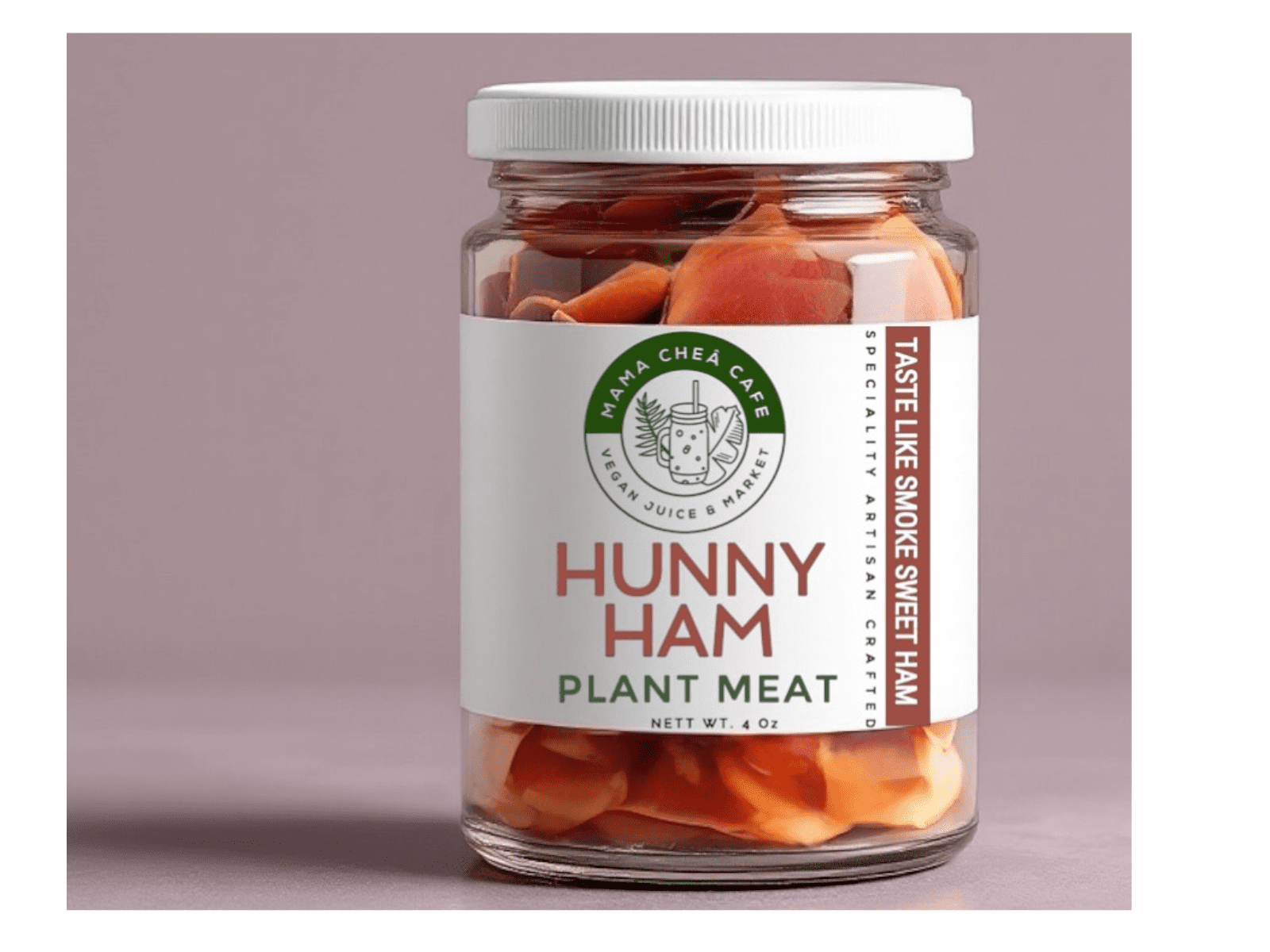 Plant Based Deli Smoked Hunny Ham, 4  Ounce -Vegan Ham (Cold Cut) Gluten Free glass jar