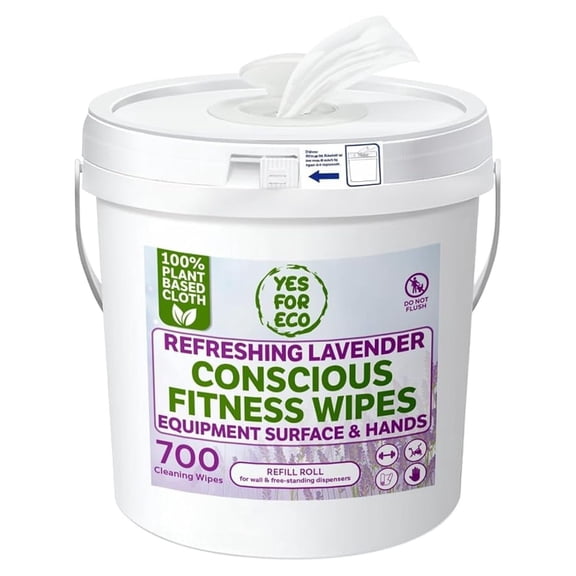 Plant-Based Eco-Conscious Fitness Wipes 700 Count Refill + Reusable Dispenser Bucket | Infused with Lavender & Tea Tree Oil | All-Purpose Cleaning Wipes for Yoga, Pilates, and Gym Equipment