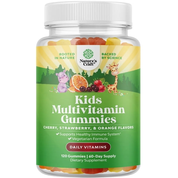 Natures Craft Kids Multivitamin Gummies with Vitamin A, C, E, and D for Immune Support, 120 Ct