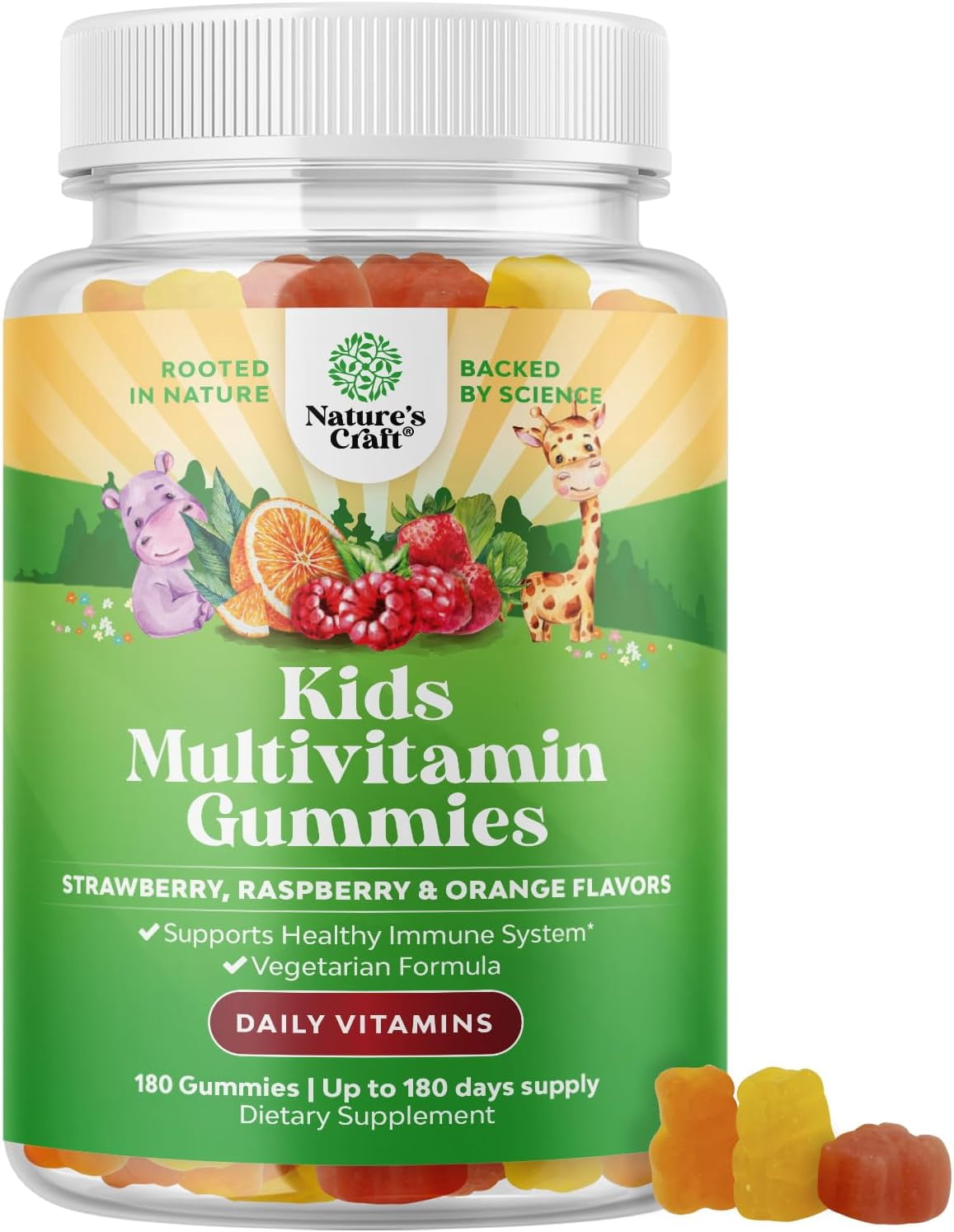 Natures Craft Kids Multivitamin Gummies, Plant Based Immune Support Supplement, 180 Count