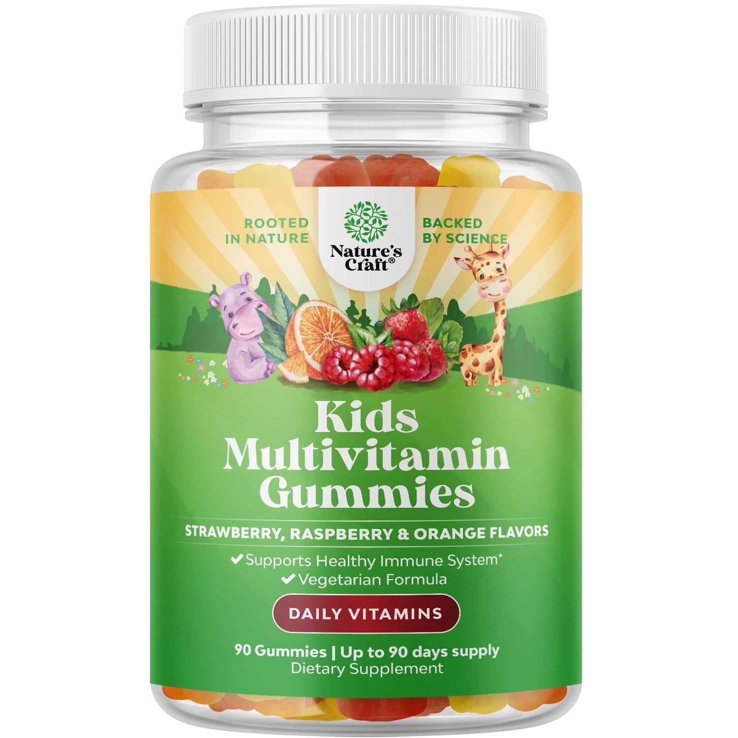 Plant Based Kids Multivitamin Gummies - Multivitamins for Kids Immunity Support Gummies with Vitamins A C D3 E B Zinc - Halal Gelatin and Gluten Free Non-GMO Kids Vitamins Gummy Multivitamin Formula