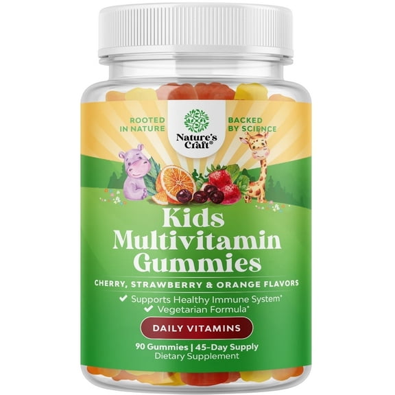 Natures Craft Organic Kids Multivitamin Gummies for Immune Support, Assorted Fruit Flavor, 90 Ct