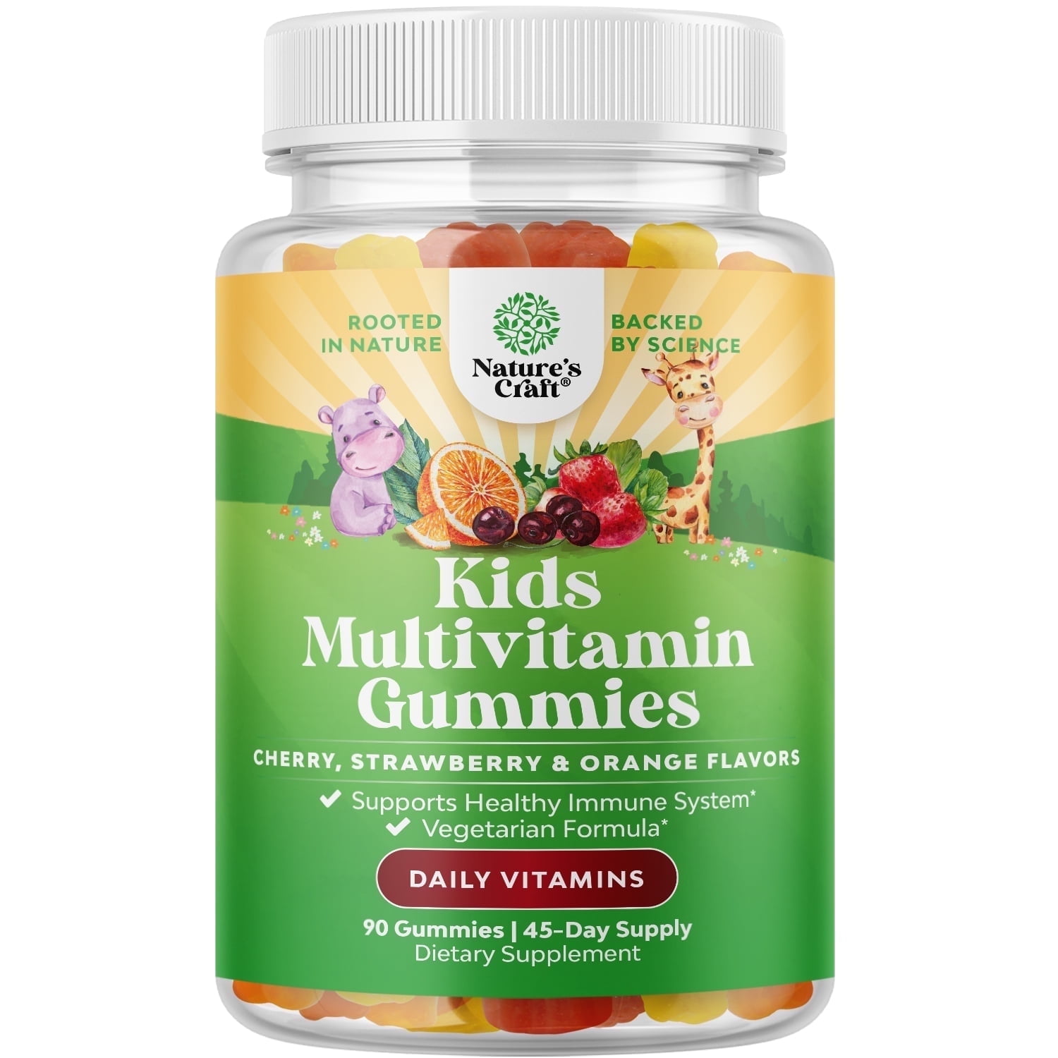Plant Based Kids Multivitamin Gummies - Multivitamins for Kids Immunity Support Gummies with Vitamins A C D3 E B Zinc - Halal Gelatin and Gluten Free Non-GMO Kids Vitamins Gummy Multivitamin Formula