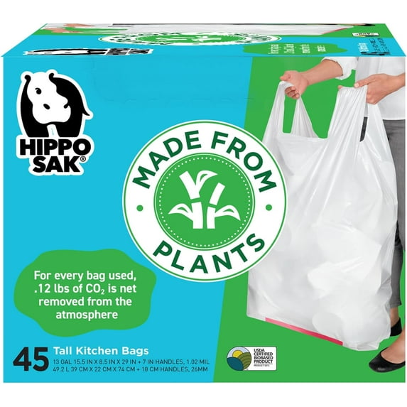Plant Based Tall Kitchen Garbage Bags with Ergonomic Handles - 13 ...