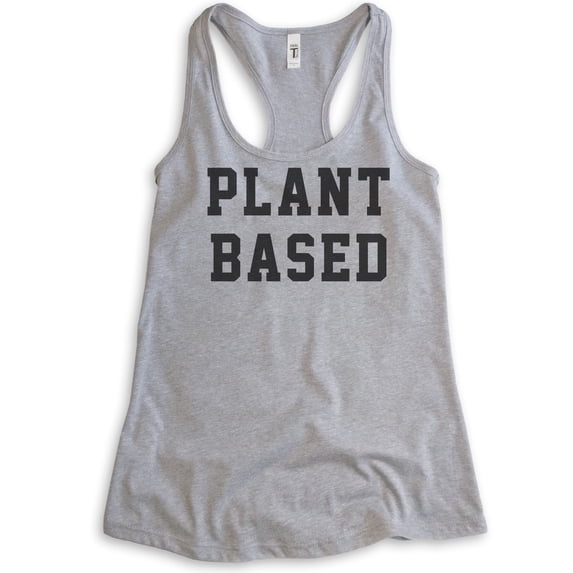 Plant Based Tank Top, Ladies Racerback Tank Top, Cute Vegan Tank, Veganism Tank, Heather Gray, Small