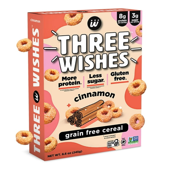 Plant-Based TMH1&nbsp;and Vegan Breakfast Cereal by Three Wishes - Cinnamon, 1 Pack - More Protein and Less Sugar Snack - Gluten-Free, Grain-Free - Non-GMO