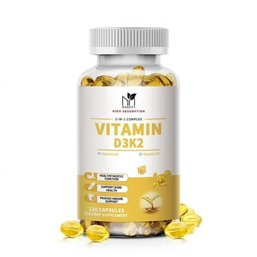 Plant Based Vitamin D3 K2(MK7) Capsule - Dietary Supplement for Bone, Teeth, Muscle and Immune Health Support - 120 Count