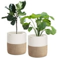 thumbnail image 1 of Plant Basket Modern Urban Boho Rattan Cotton Rope Basket Indoor Planter Holder (Up to 10 Inch Flower Pot) Macrame Woven Storage Organizer Bin with Handles linen mix Home Decor 11" x 11", 1 of 7