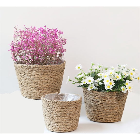 Plant Baskets Indoor with Liner,3Pcs Woven Planter Basket,3 Sizes Natural Seagrass Woven Plant Pots Flower Pots Baskets Plant Containers Storage Basket for Indoor Outdoor Garden Home Decoration