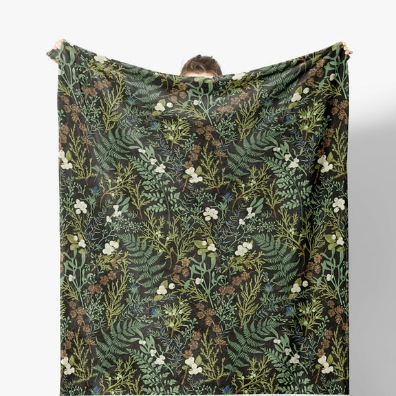 Plant Blanket, Dark Green Botanical Wildflower Plant Fern Leaves Decorative Throw Blanket for Couch Sofa Bed, Dark Green Throw Blanket for Living Room Bedroom Decor, 50x60 Inches