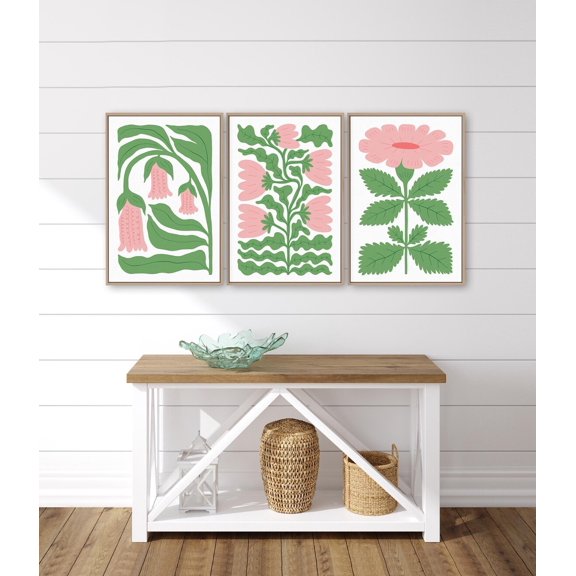 Plant Block Triptych Wall Art Tropical Flower Canvas Set Botanical Decor Lake House Decor Set 3