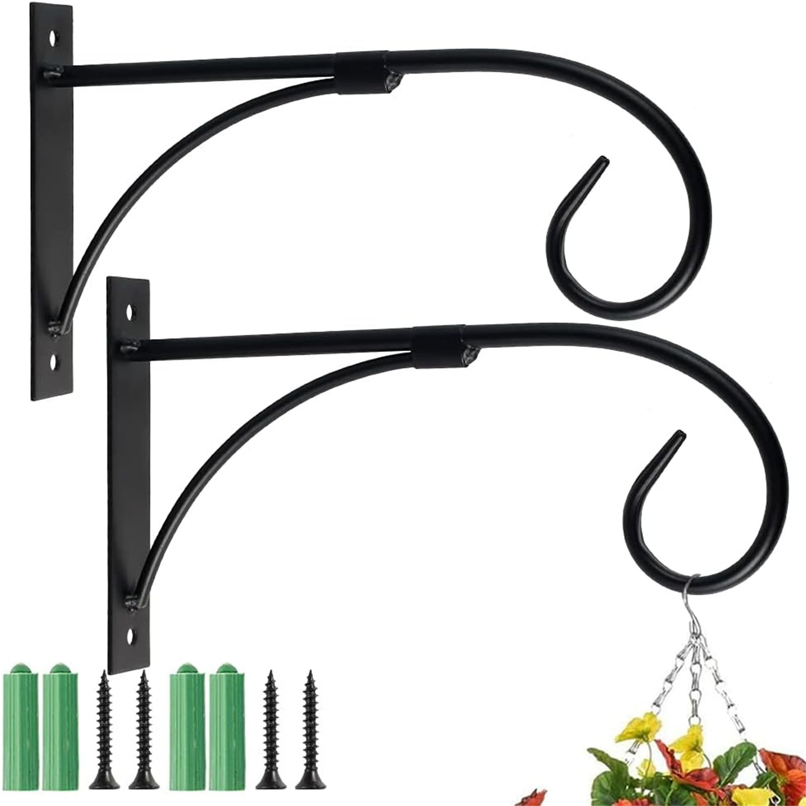 Plant Bracket, Iron Wall Hooks, Straight Downcurled Hanging for Wind Chimes, Flower Baskets, Decorative Plants, Lantern, Wind Spinners, Bird Feeders, Indoor or Outdoor Decoration, 1 Pack, 10.24x5.91"