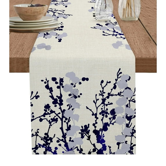 Plant Branches Hand Drawn Table Runner Cotton Linen Wedding Decor Tablecloth Kitchen Table Decor Table Runner